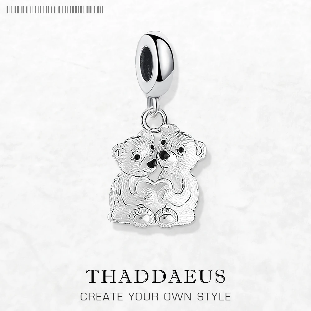 Urok wisiorka Niedźwiedź para dla mężczyzn Kobiety 925 Sterling Silver Specjalne romantyczne prezenty
