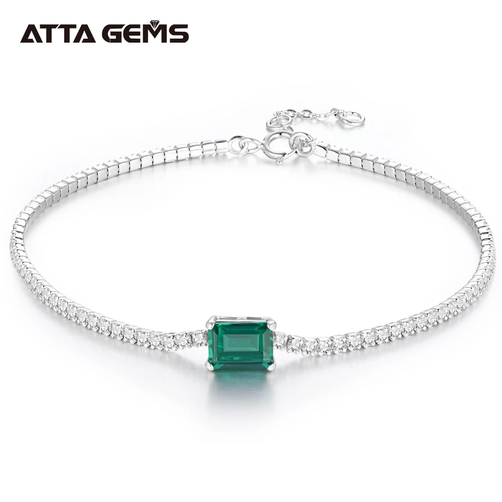 ATTAGEMS 925 Sterling Silver Moissanite Diamond Emerald Gemstone Bangle Charm Wedding Tennis Bracelet Fine Jewelry Wholesale