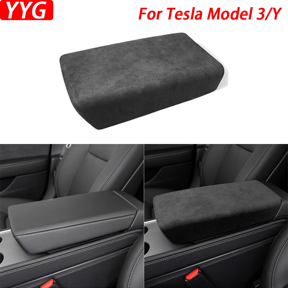 

For Tesla Model 3/Y 2017-2022 Gray Suede Frabic Decorative Mid-Console Armrest Cover Trim Car Interior Decoration Accessories