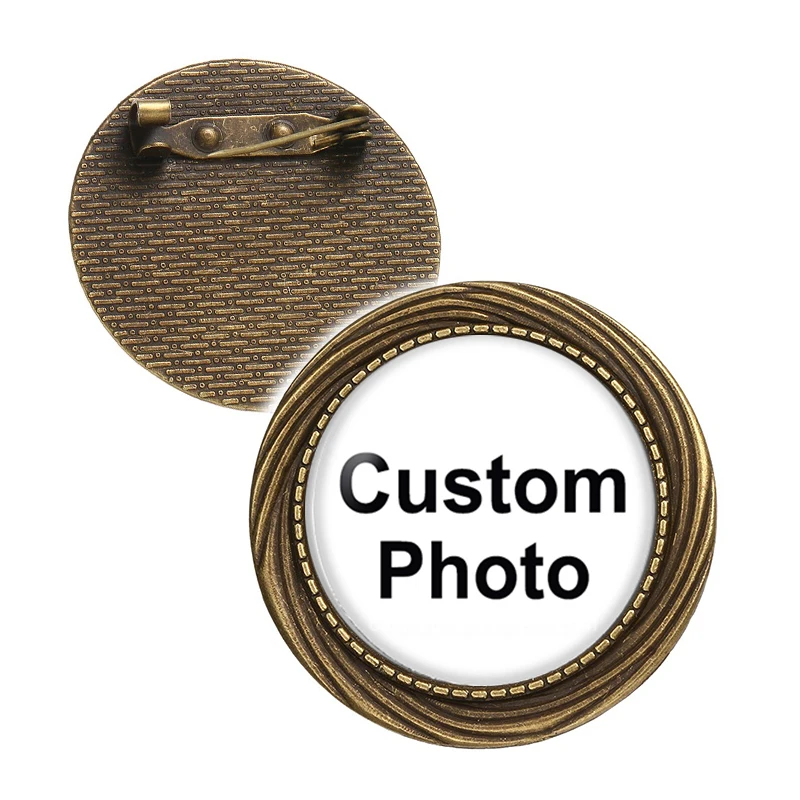 Personalize Custom Brooch Photo Logo Patterns Round Circles Retro Silver Plated/Bronze For Family Anniversary Collar 30mm Pins
