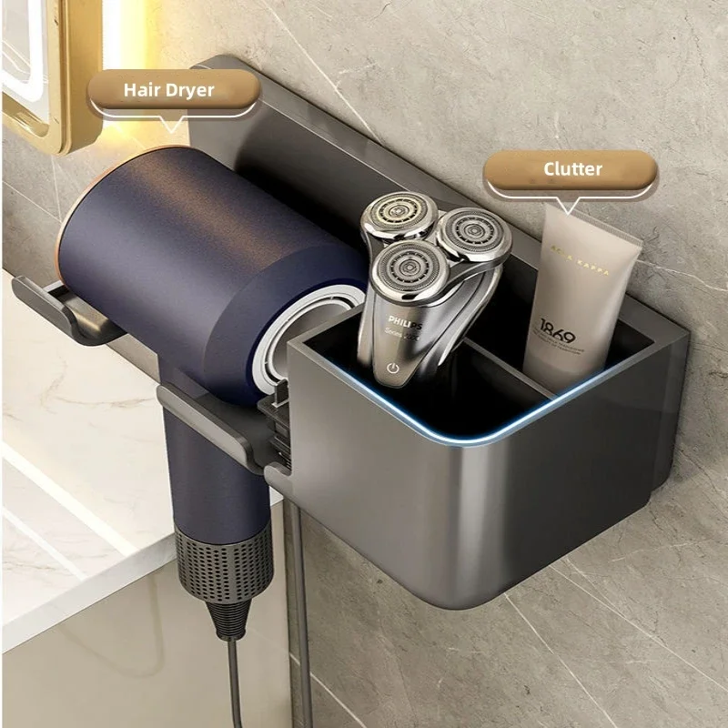 NoPunch Wall Mount Multifunctional Hair Dryer Storage Rack Bathroom Organizer and Storage Shelf Organizer Dyson Bathroom Shelves