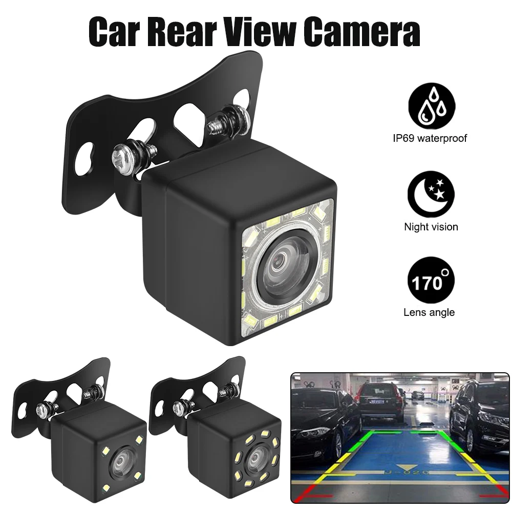 Car Rear View Camera LED Night Vision Lens Fisheye Backup Parking Reverse Camera 170° Wide Angle Parking Assistance Kit