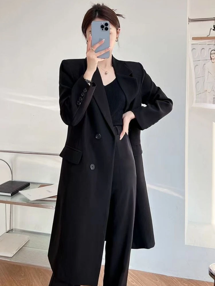

Women's Longline Slim-Fit Blazer Jacket 2025 Spring/Autumn - British Style Single-Breasted Coat with Minimalist Elegance