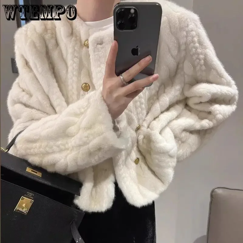 

WTEMPO Women Long Sleeve Fake Fur Coat Button Down Crop Fluffy Jacket Round Neck Loose Winter Autumn Ladies Short Fur Outwear