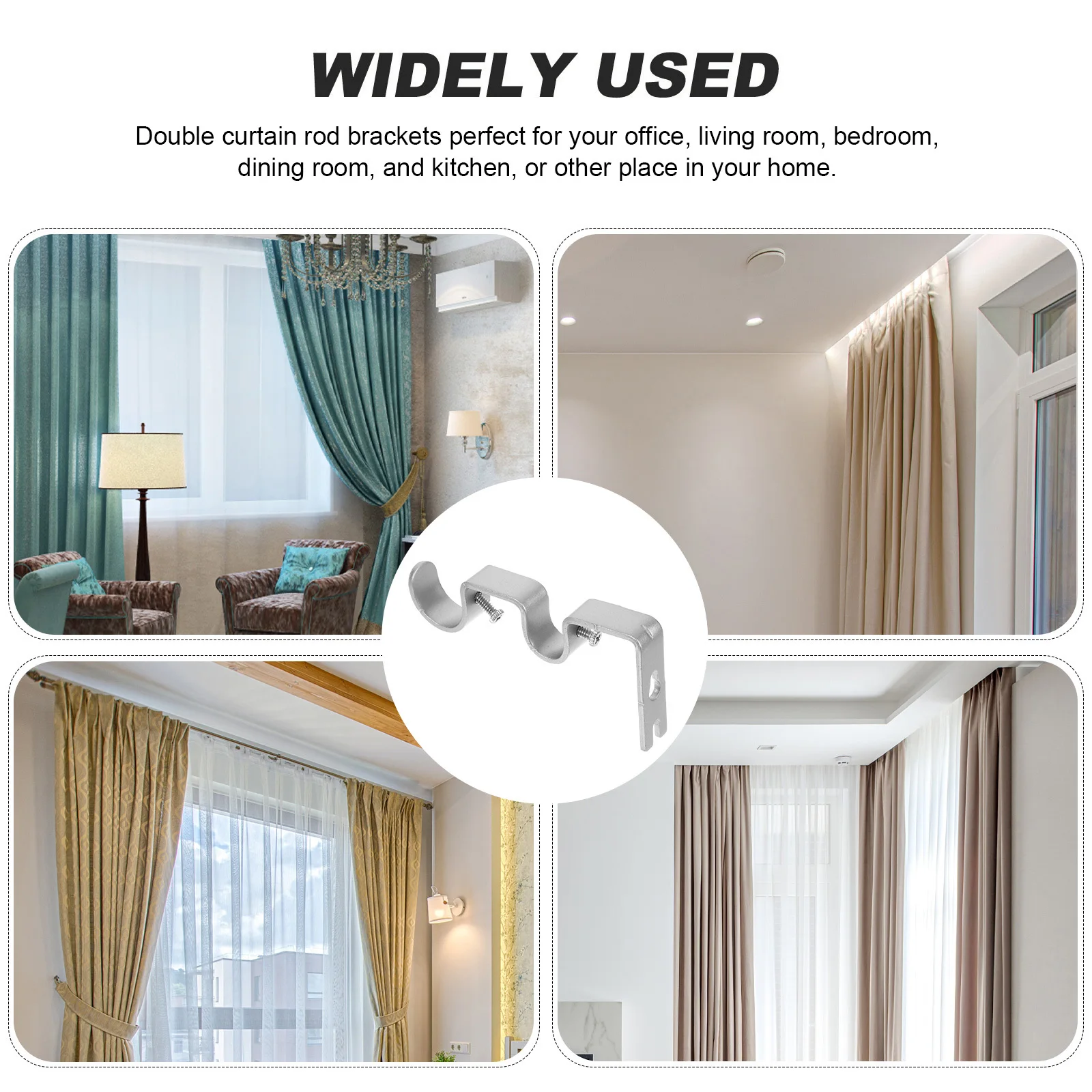 

3 pcs Curtain Rod Bracket Heavy Duty Double Layer Iron Black Finish For Living Room Bedroom Kitchen Office Drapery Brackets Home