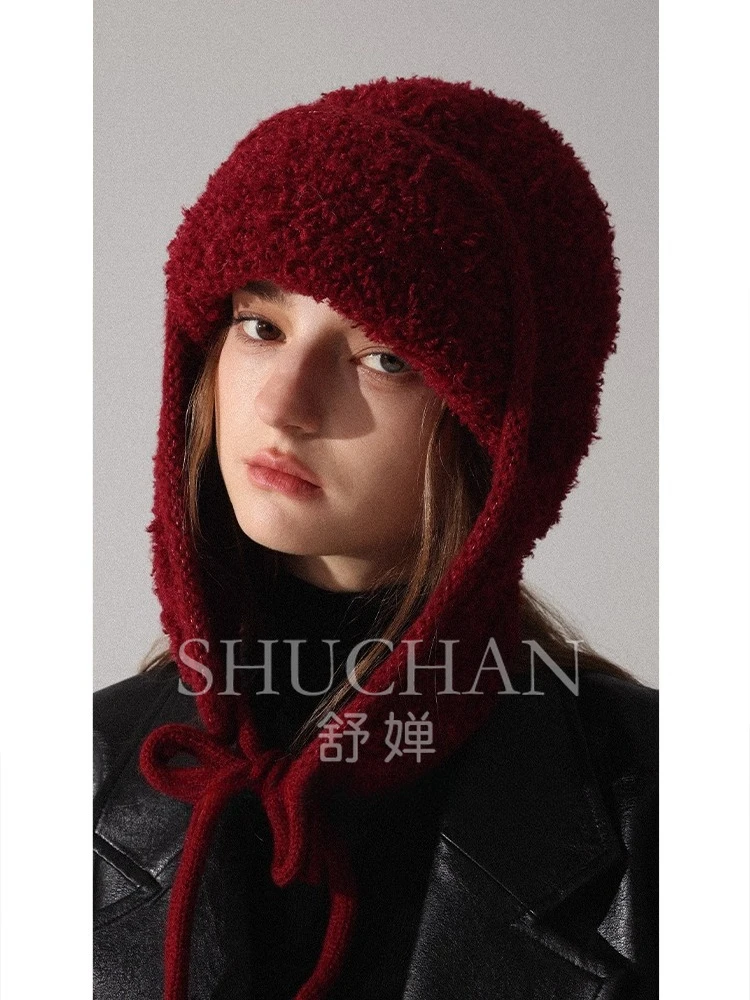 

Ankola red ear protectors flying hat cold and warm balaclava hat thickened plush knitted hat Lei Feng