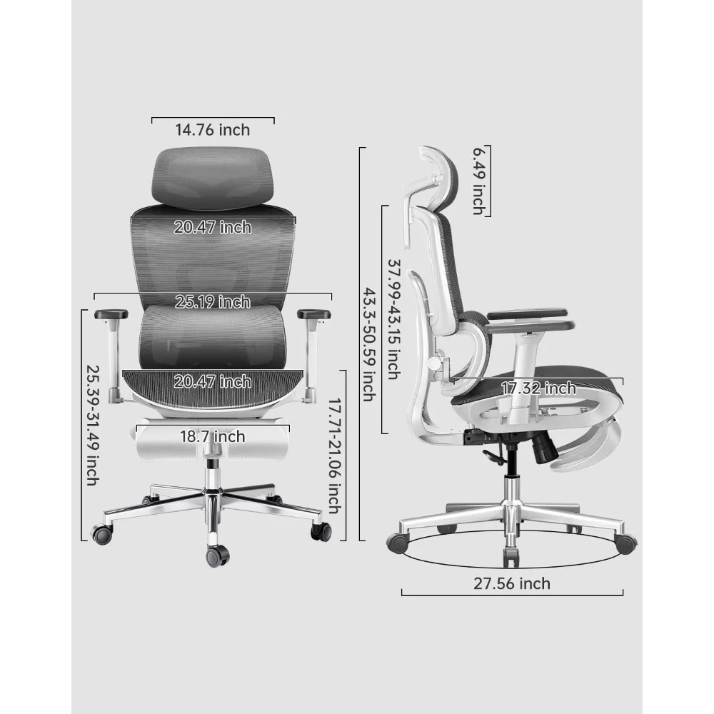 Silla de oficina ergonómica con reposabrazos ajustables 3D, soporte Lumbar ajustable, respaldo alto para silla de ordenador, malla grande y alta