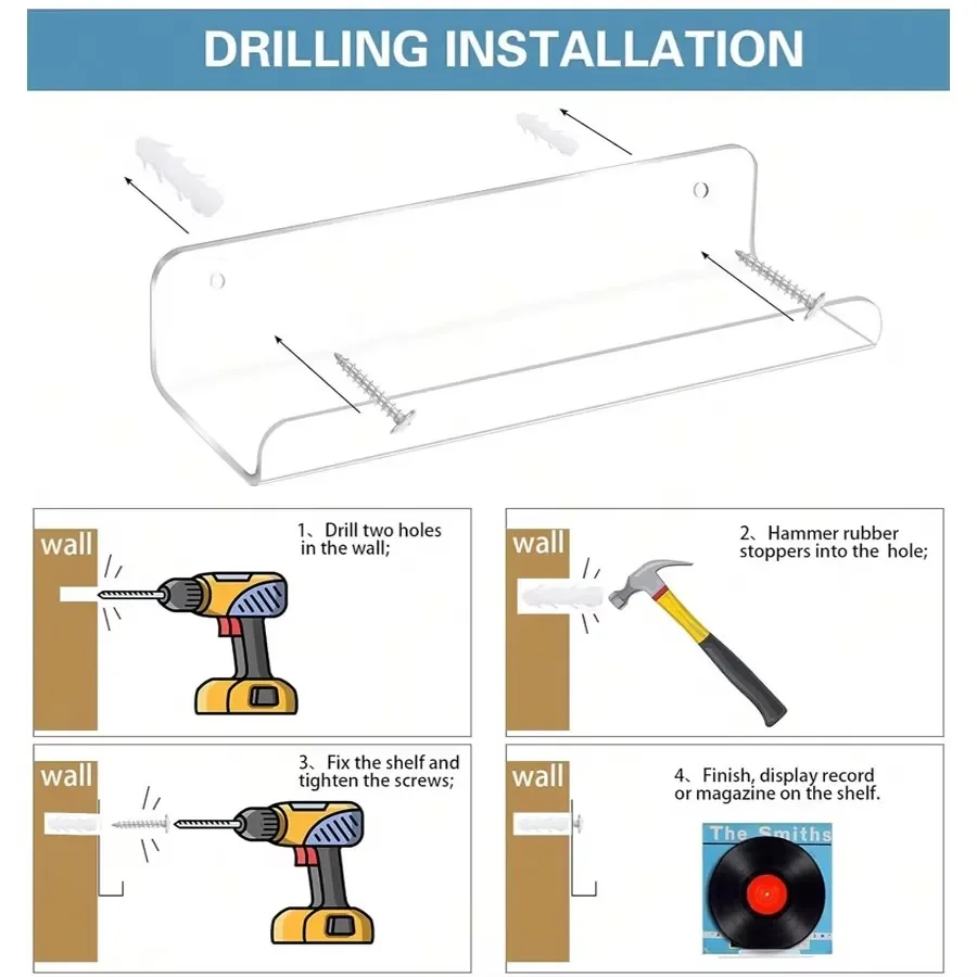 2pc Clear Acrylic Storage Rack Wall Mounted Book Floating Shelf Makeup Display Stand Holder Bathroom Kitchen Organizer