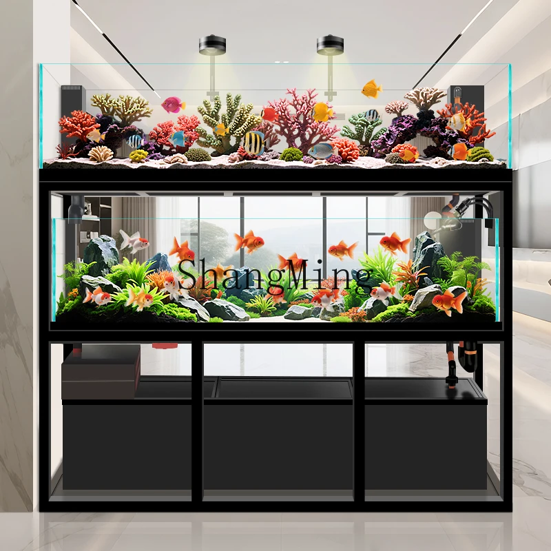 

SM new three-layer combination large fish tank new living room floor cabinet double-layer stream tank