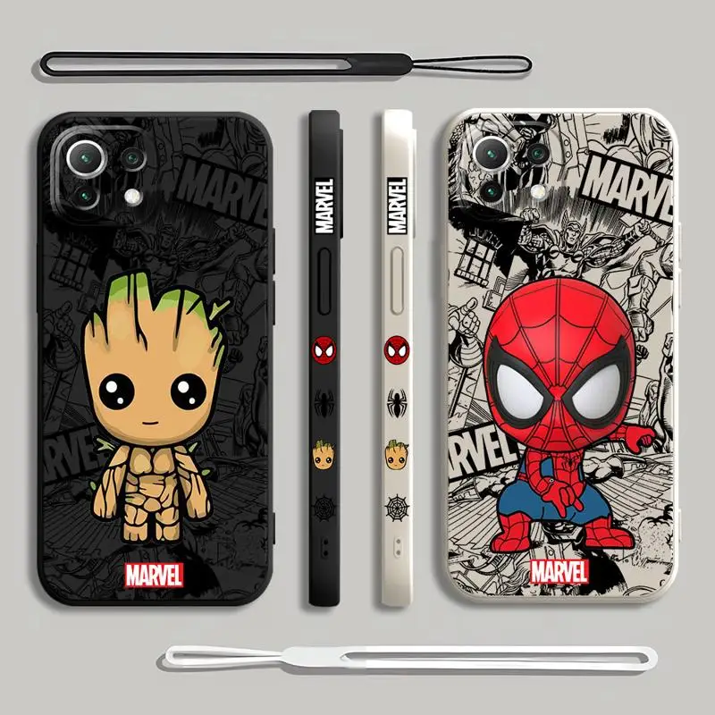 Cartoon Marvel Groot Spiderman Phone Case for OPPO Realme 6 8 8i 9i 10 11 Pro 7i 8S 9 ProPlus 5G 7 11 10 4G Square Liquid Cover