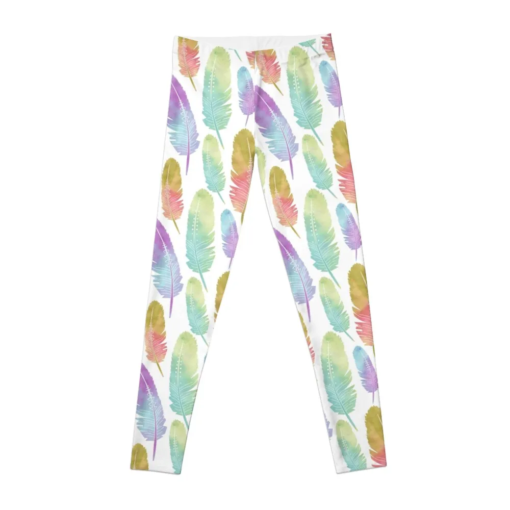 

Boho Feather Pattern Watercolor Rainbow Leggings Sports female sports tennis for Womens Leggings