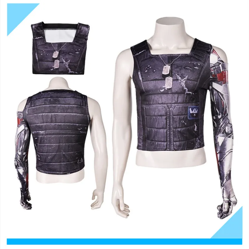 

Johnny Cosplay Silverhand T-shirt Vest Costume Adult Men Fantasy Tops Game Roleplay Outfits Halloween Carnival Disguise Suit