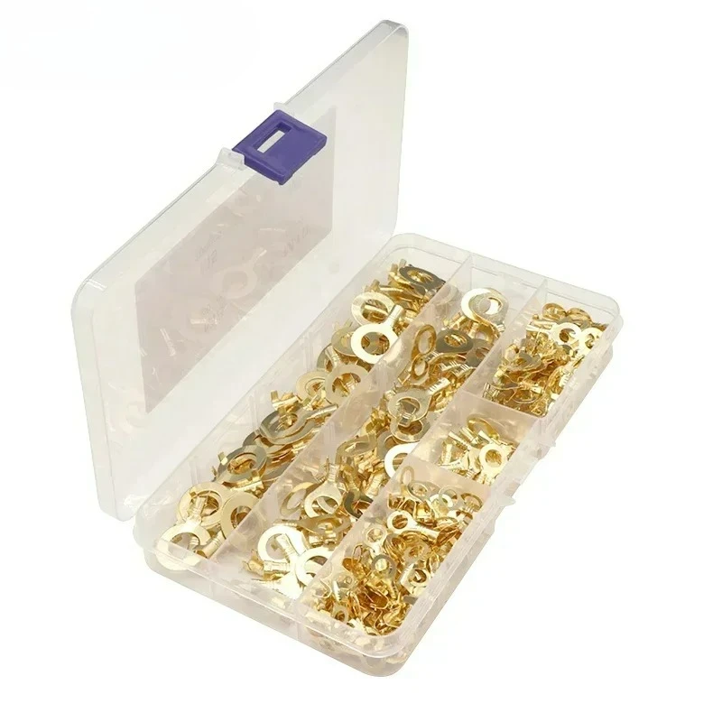 150/300/450/540Pcs M3/M4/M5/M6/M8/M10 Ring Lugs Eyes Copper Crimp Terminals Cable Lug Wire Connection Non Insulated Assortment