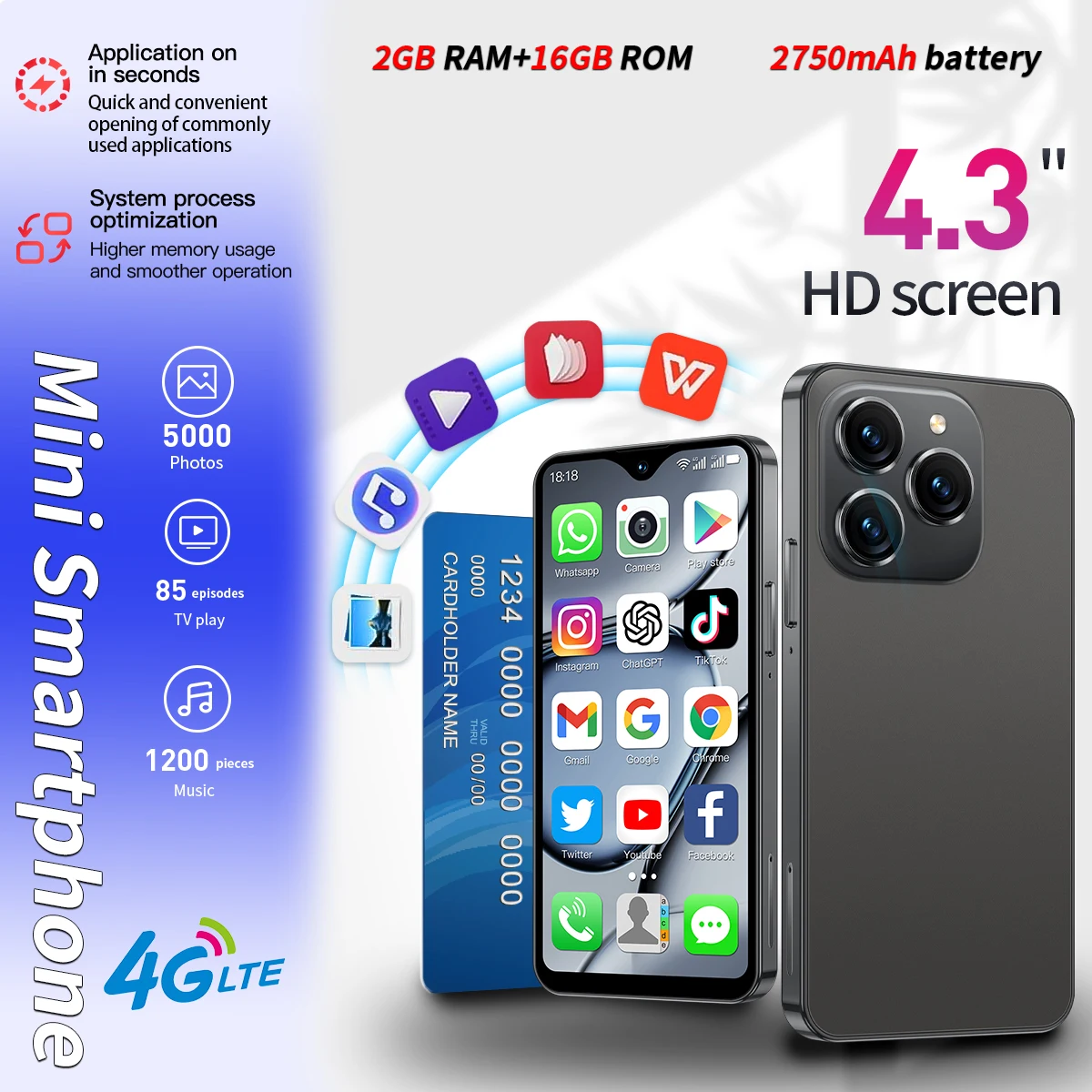 Mini Smartphone 4.3-inch 4G Dual SIM Dual Standby 2GB+16GB, WiFi - A Thoughtful Gift for Any Occasion