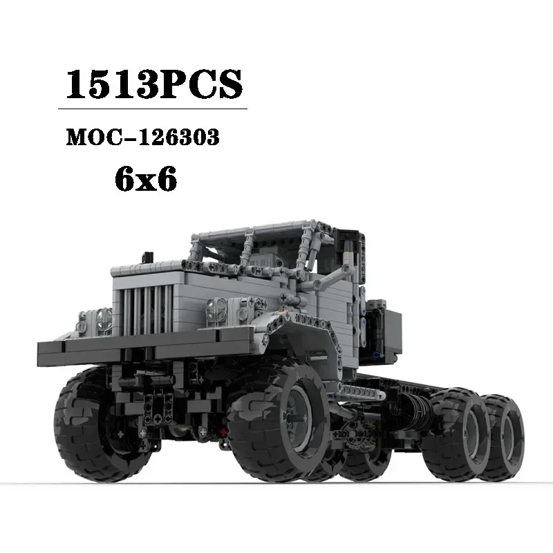 MOC- 126303   Off-Road-Holzfäller-LKW, 6 x 6, gespleißter Block, Modelldekoration, 1513 Stück, Jungen-Puzzle, Bildung, Geburtstag, Weihnachten, Spielzeug, Geschenk