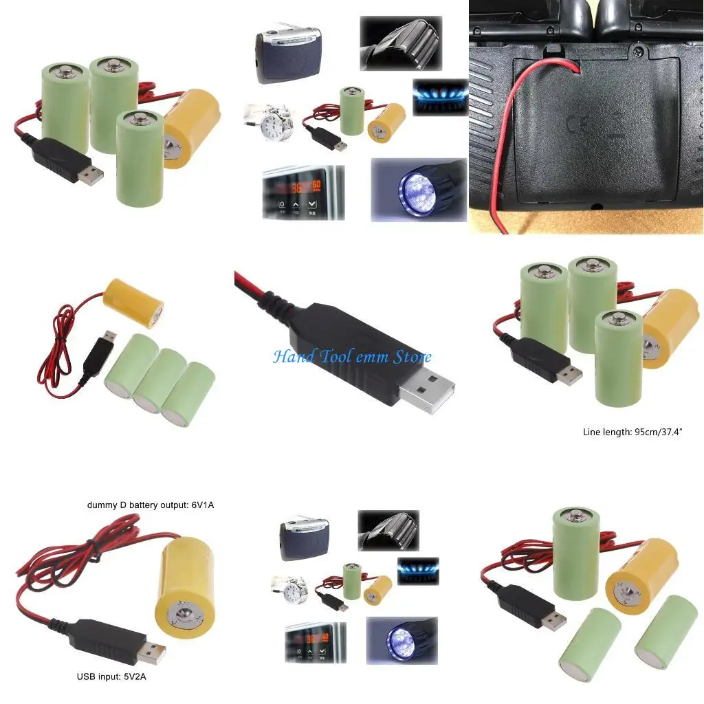 

H37F Fake Battery Eliminators Universal USB to LR20 D False Battery Power Cable Cord Replace 4x1.5V LR20 D Batteries
