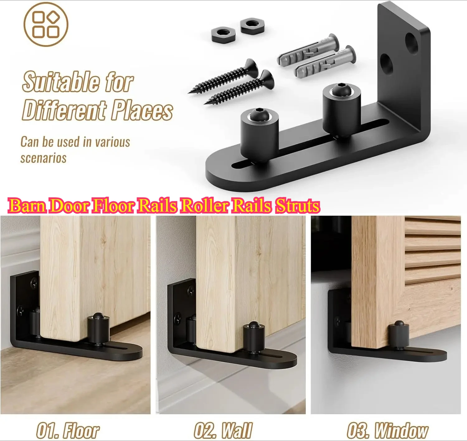 Barn Door Floor Rails Roller Rails Struts - Slide Adjustable Double Roller for Flush Roller Slide