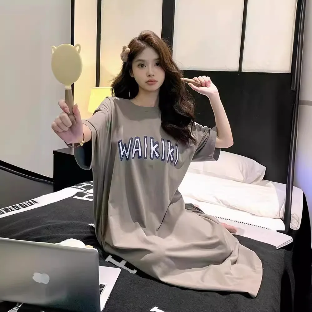 ฤดูร้อนใหม่ผู้หญิงเกาหลีเสื้อยืดชุด Vestidos Robe Elbise หลวม PLUS ขนาดพิมพ์แขนสั้นชุดลําลองยาว Vestidos