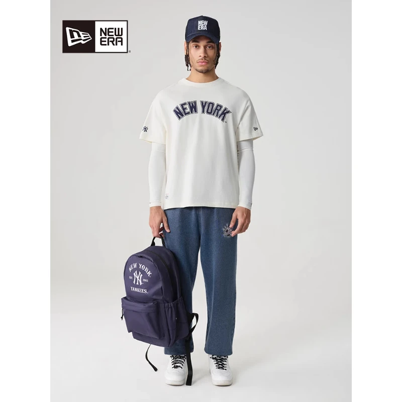 New Era Ss25 Comfortable Functional Series Mlb Super Loose Casual Letter Printed Round Neck Short-Sleeved T-Shirt for Men and Women Ivory White