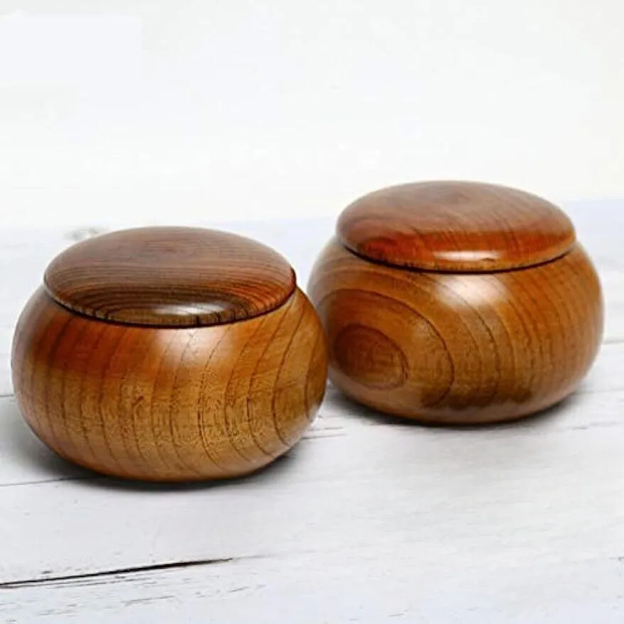 

A Pair Wooden Go Game Pieces Holder Bowl Vintage Jujube Wood Jar