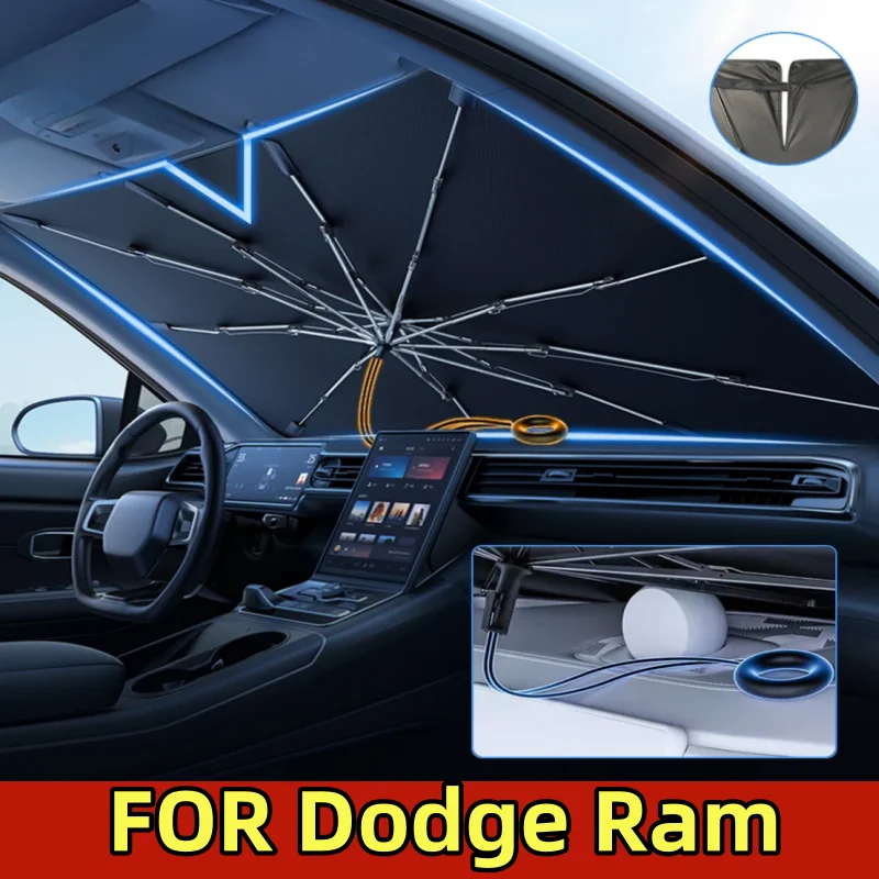 

ДЛЯ Dodge Ram Автомобильный зонт от солнца 360° ° Зонт от солнца на переднем лобовом стекле с ручкой против царапин для защиты от солнца внутри