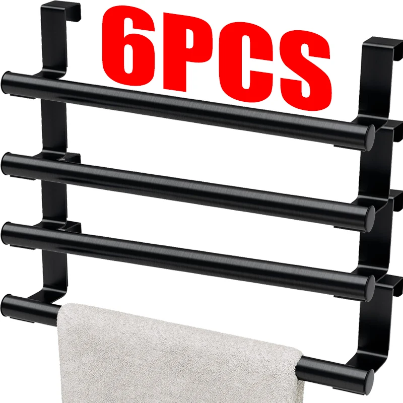 

Stainless Steel Towel Rod No Punch Door Cabinet Storage Hanging Towels Holder Bathroom Kitchen Sinks Organizer Wall-Mounted Rack