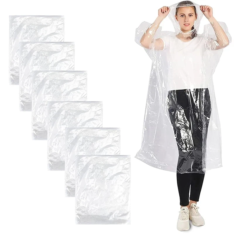6Pcs Disposable Waterproof Raincoat Outdoor Hiking Mountain Travel Emergency Transparent Portable Adult Poncho Rain