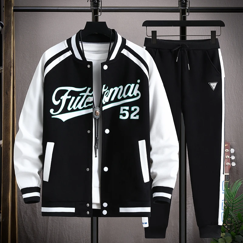 Unisex Baseball Uniform Suit Men Set Baseball Jacket Letter Embroidery Hip Hop Two-piece Street Men Tracksuits Sweatsuit