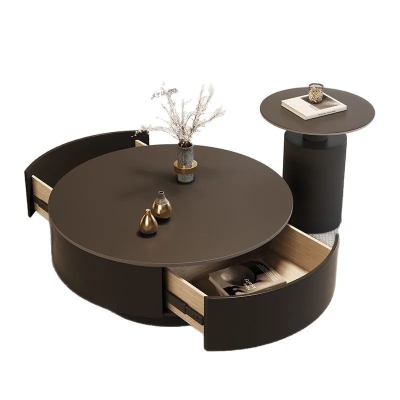 

Italian coffee table light luxury modern, simple small apartment living room slate, household coffee table round