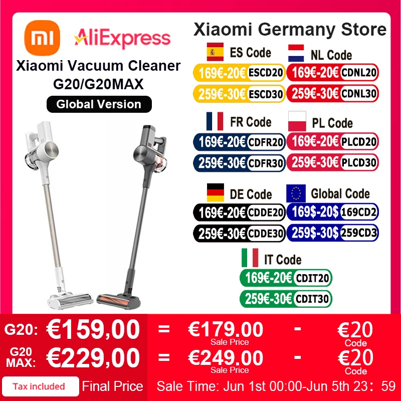 Global Version Xiaomi Vacuum Cleaner G20/G20 Max150AW Suction LED Searchlight Long Battery Life
