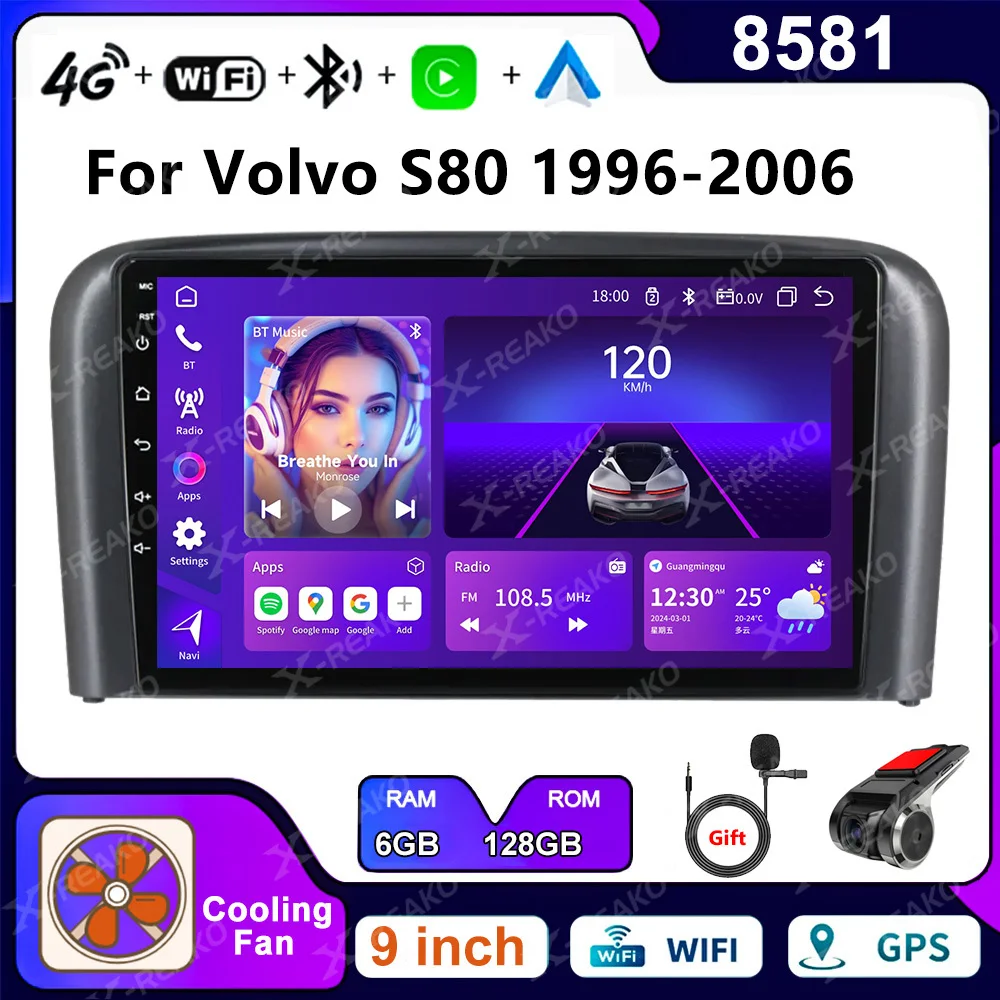 X-REAKO Android 13 For Volvo S80 1996-2006 Car Video Multimedia Radio Player Navigation GPS Carplay Android Auto 4G WiFi NO DVD