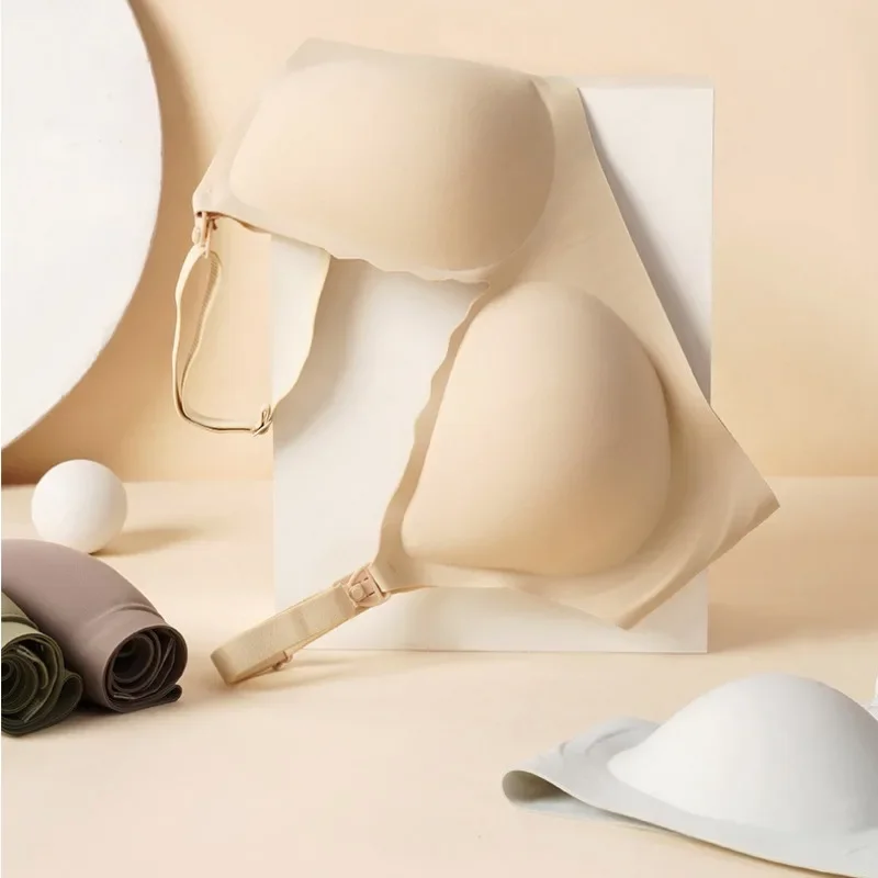 妊娠中の女性のためのオープンブラ,シームレスな下着,母乳育児,超薄型,ジェリージェル,レーザーカット