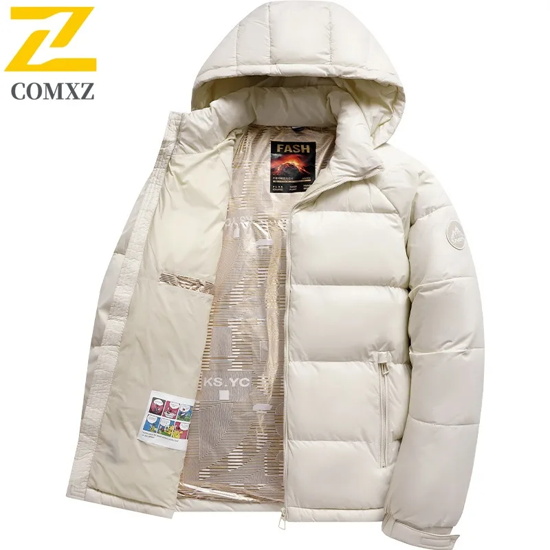 COMXZ Men's padded Clothes Autumn and Winter New Solid Color Casual Warm Windproof High-end Business Lapel Coat Fleece Jacket