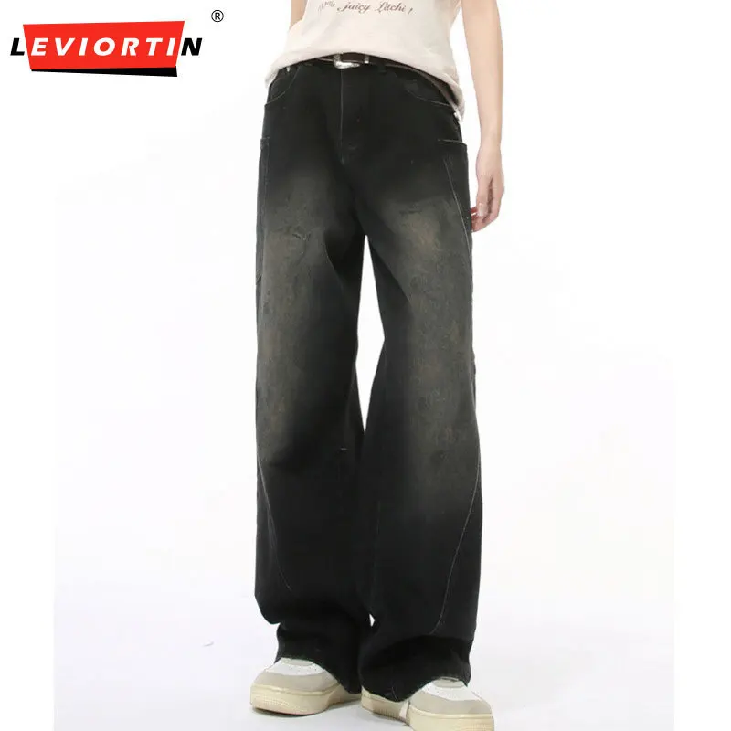 New autumn men's clothing collection, American high street fashion splicing, deconstruction, straight leg loose jeans trend