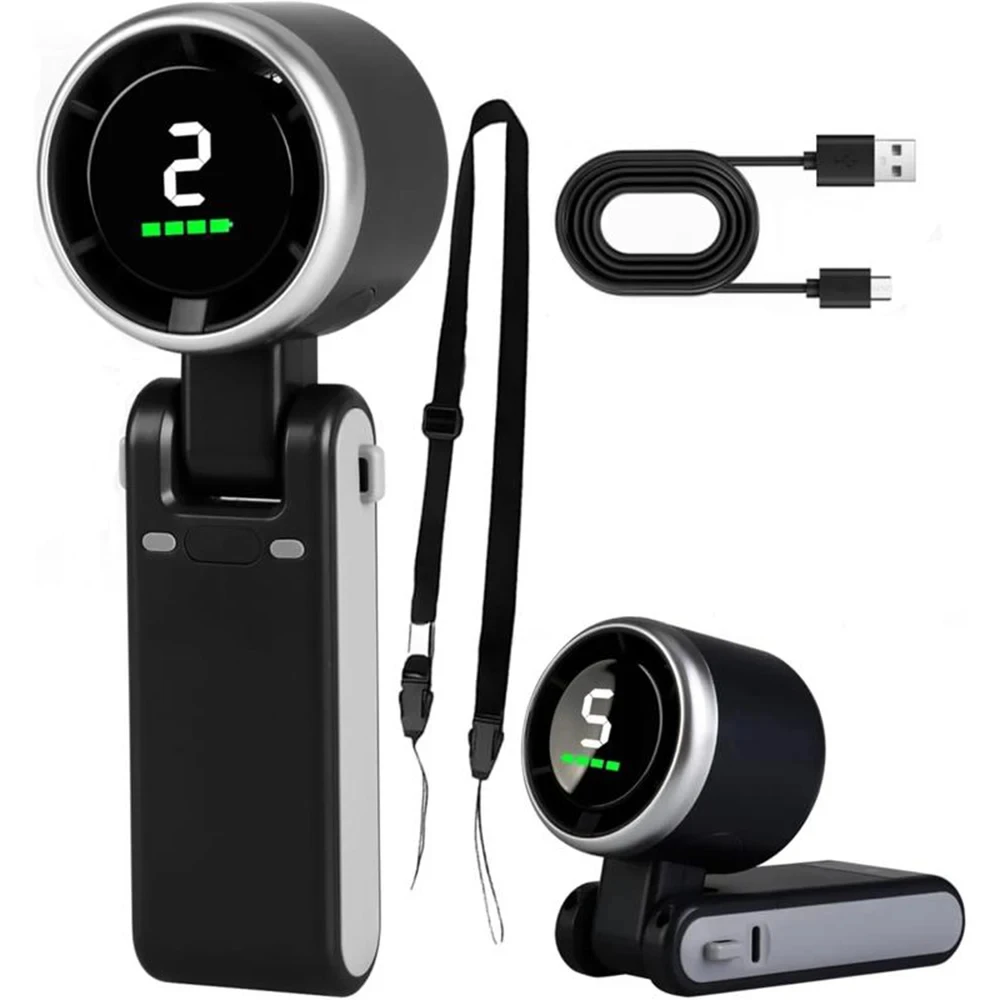 Handheld Fan 5 High-Speed Settings Digital Screen Foldable USB/Type-C Charge 3 IN 1 Hand Fans with Air Turbo Tech for Outdoor