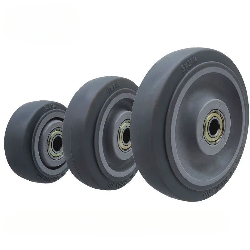 Silent Elastic Rubber Universal Wheels 3-inch Flat Car Handcart Casters Trailer