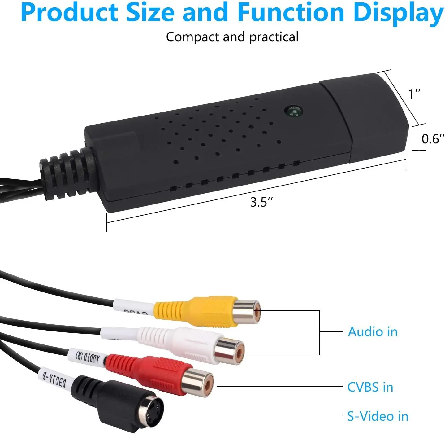 USB Audio Video Converter VHS To Digital Converter Video Capture Card Digitize From Analog Video VCR VHS DVD for Windows 7 8 10