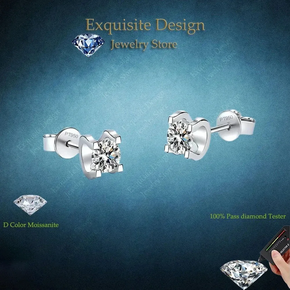 Exquisite Store Women Milgrain-edge Earrings Platinum PT950 Gift 0.5/1CT Moissanite Diamond Engagement Daughter Wedding Jewelry