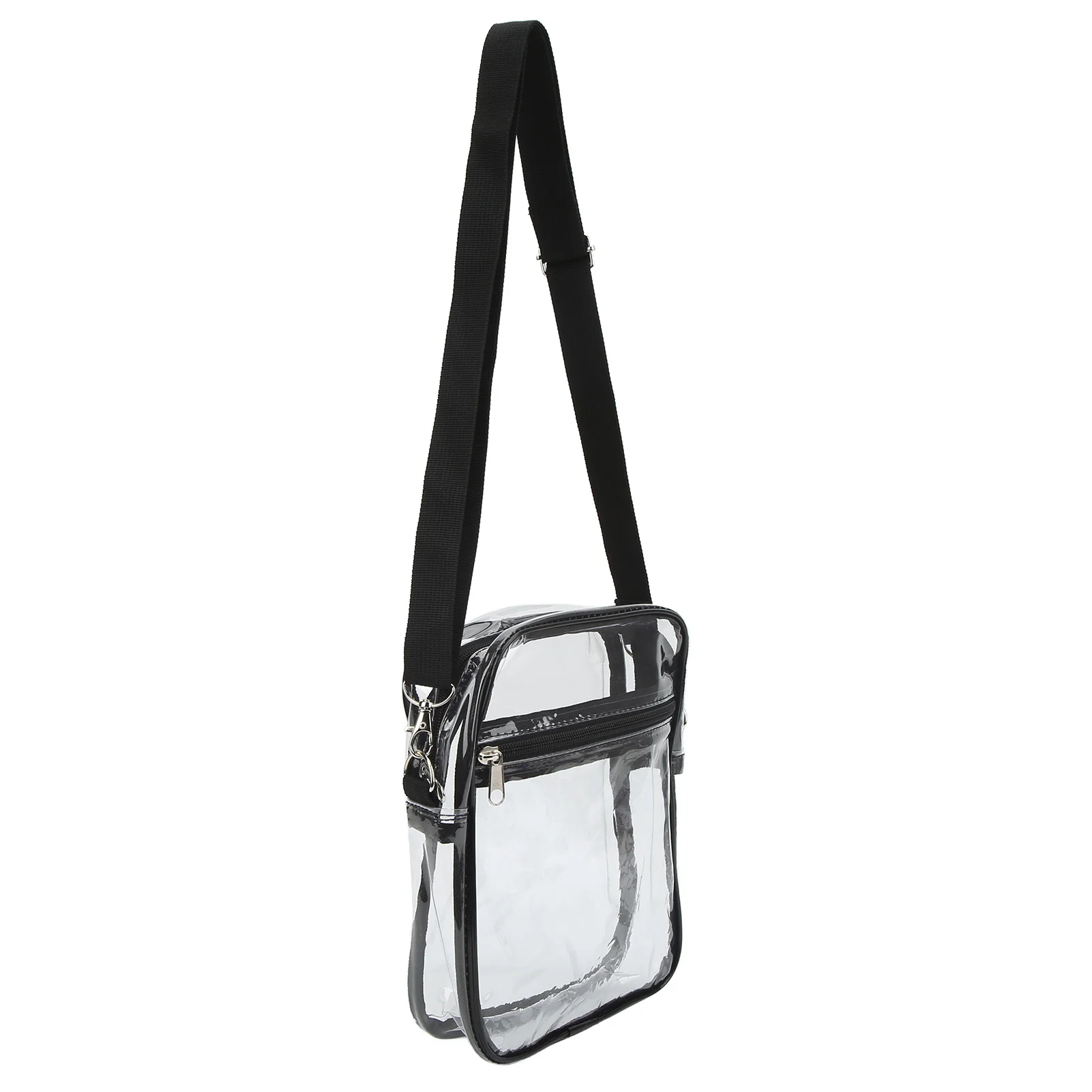 حقيبة كتف Clear Messenger Bag المعتمدة من مادة PVC باللون الأسود الشفاف لأعمال العمل مع سحاب قطعة واحدة مقاس L #5