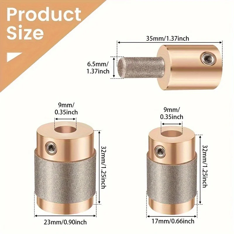 Diamond Dressing Tools Set of 3 Brass Material Diamond Grit for Ceramic and Stained Glass Grinding Includes 1 Inch 3 4 Inch 1 4 Inch Sizes