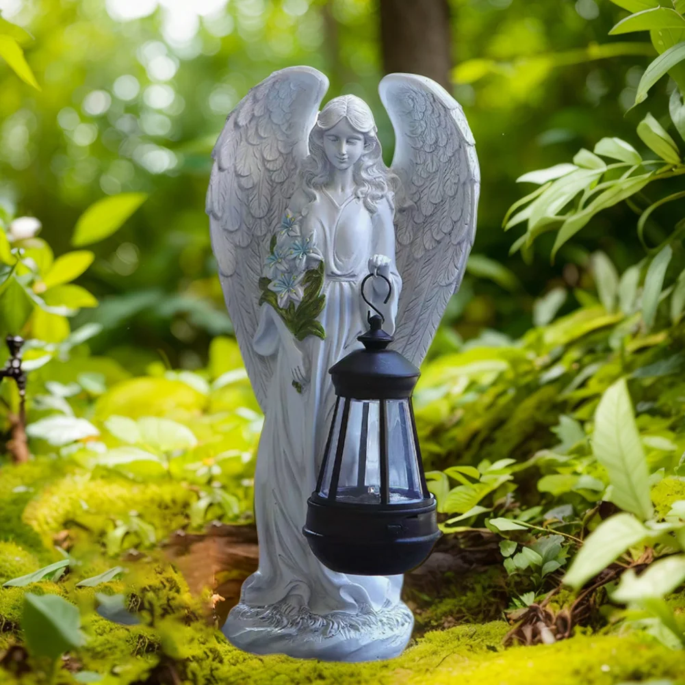 Lámpara Solar de estatua de alas de hadas, adorno de Ángel impermeable, luz de encendido y apagado automático, decoración de estatuilla de hadas, lámpara para decoración de jardín al aire libre