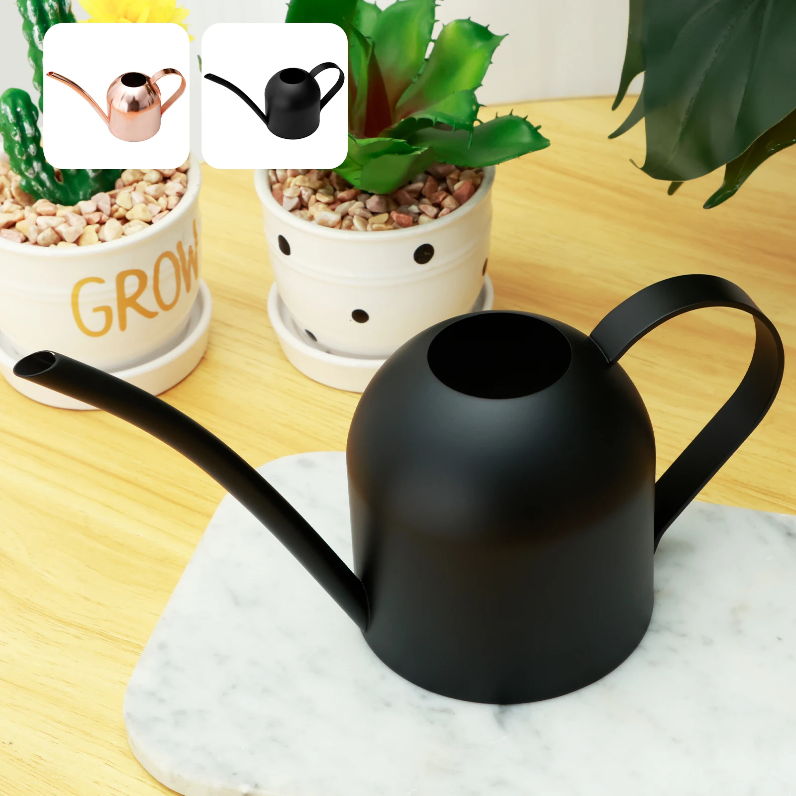 Stainless Steel Watering Pot 0.5/1L Plants Watering Can with Long Spout Outdoors Plants Vintage Watering Pot