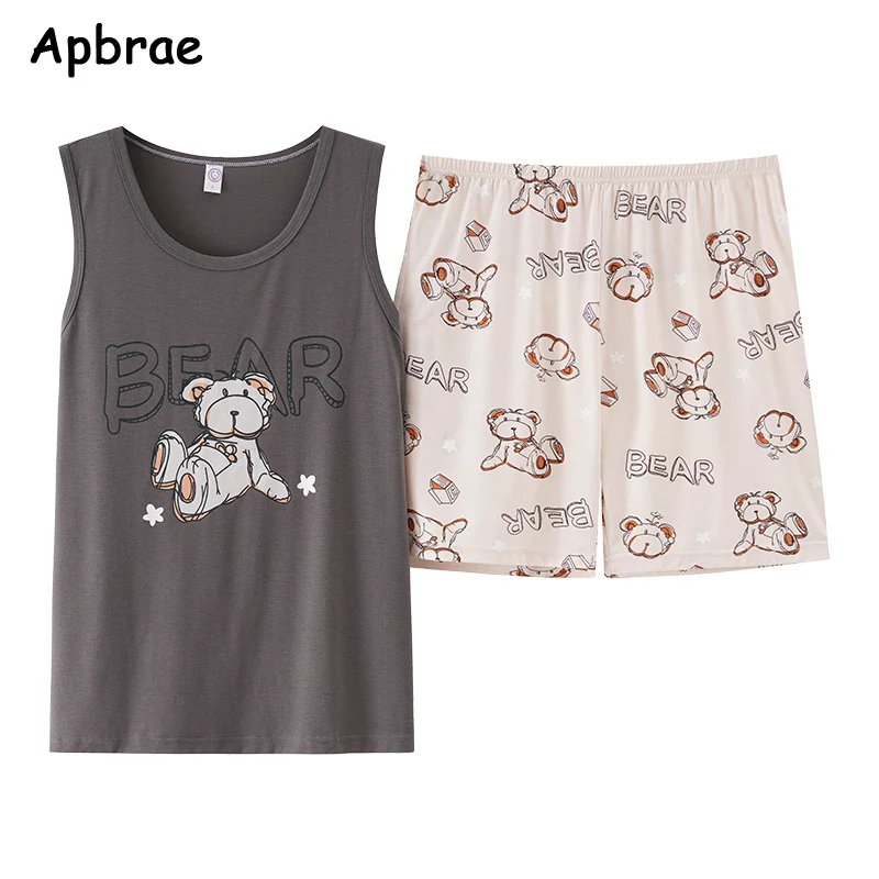 Summer Women Vest Pajamas Plus Size M-4XL Soft Modal Pajama for Girls Cute Bear Printing Cool Sleepwear Fashion Loungewear