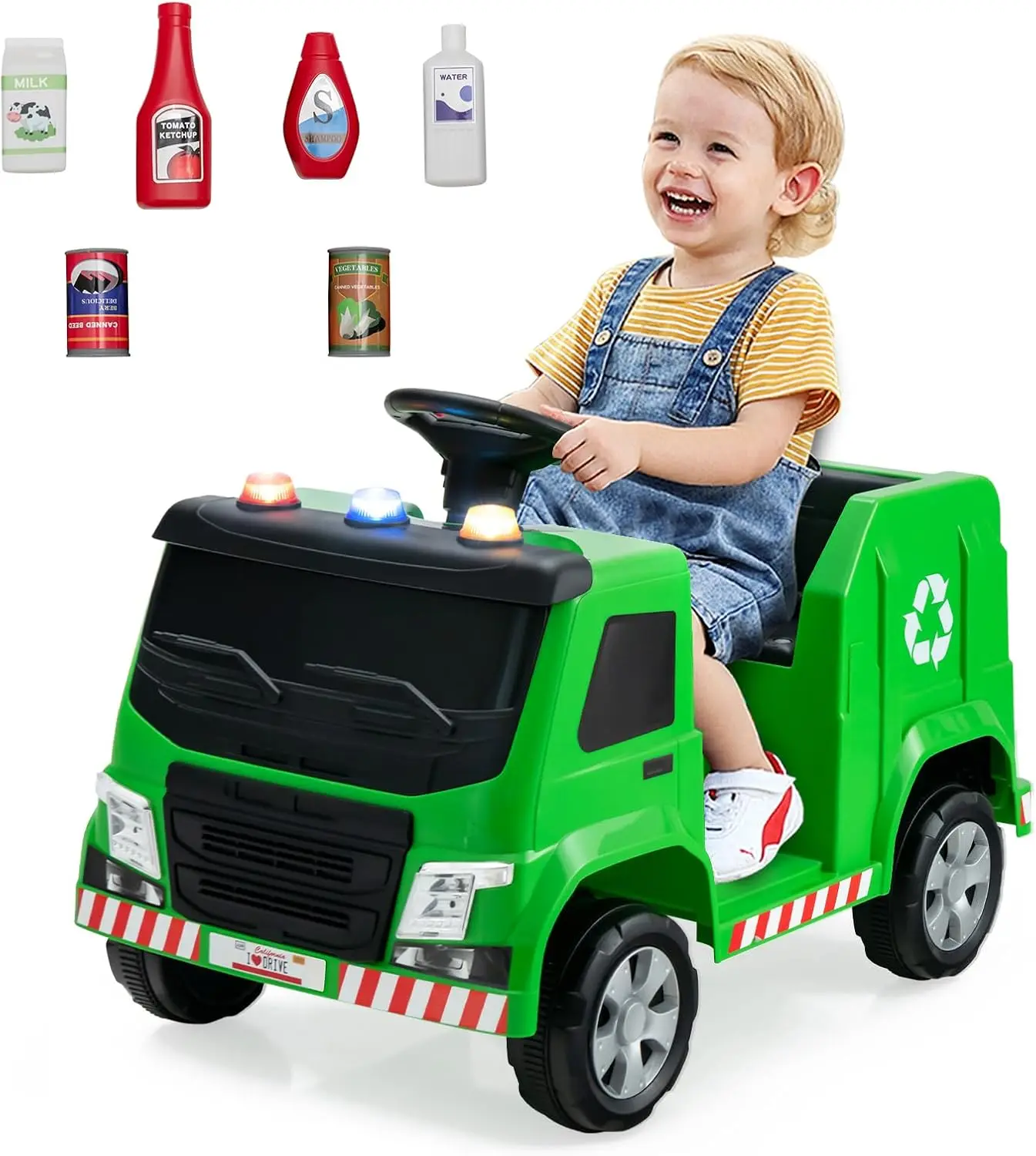 GLACER Kids Ride on Car, 12V Recycling Garbage Truck Toys w/Remote Control | Battery Powered Trash Truck Toys with Warning Light