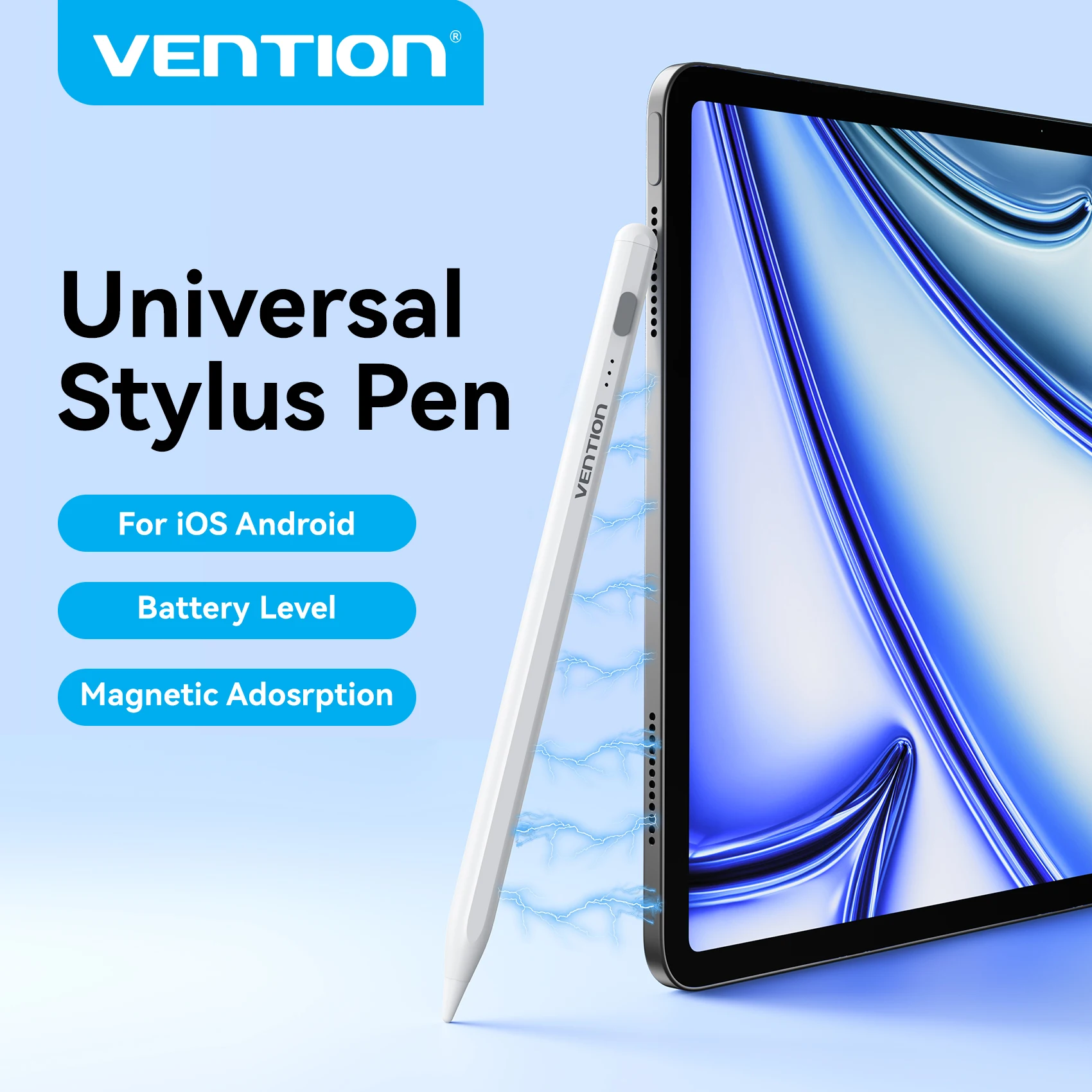 Vention Universal Stylus Pen for Apple iPad 2018-2026 Air Pro Magnetic LED Touch Switch Pencil for Android Samsung Xiaomi Tablet