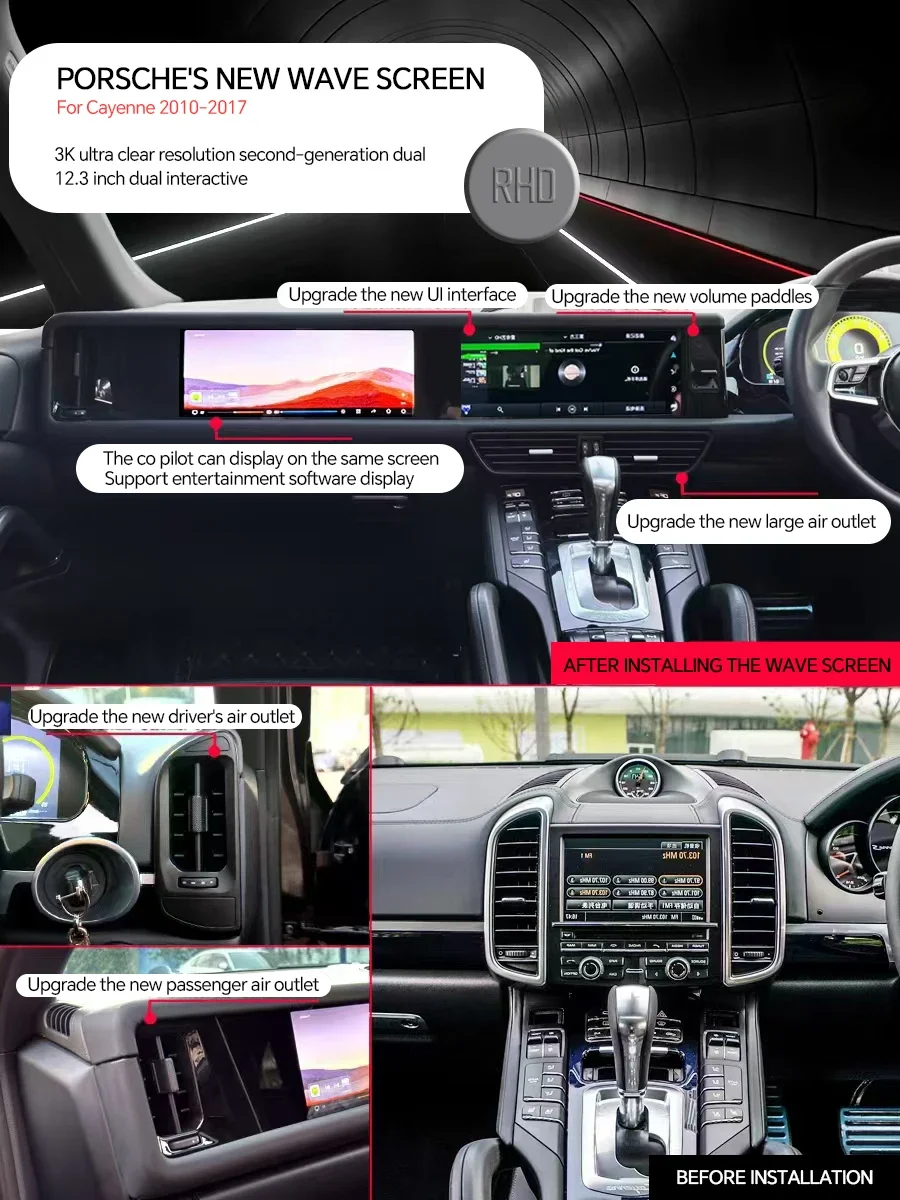 Upgraded Interactive Android 13 Dual Screen For Porsche Cayenne 2010-2017 Stereo Auto Car GPS Multimedia Radio Carplay Bluetooth