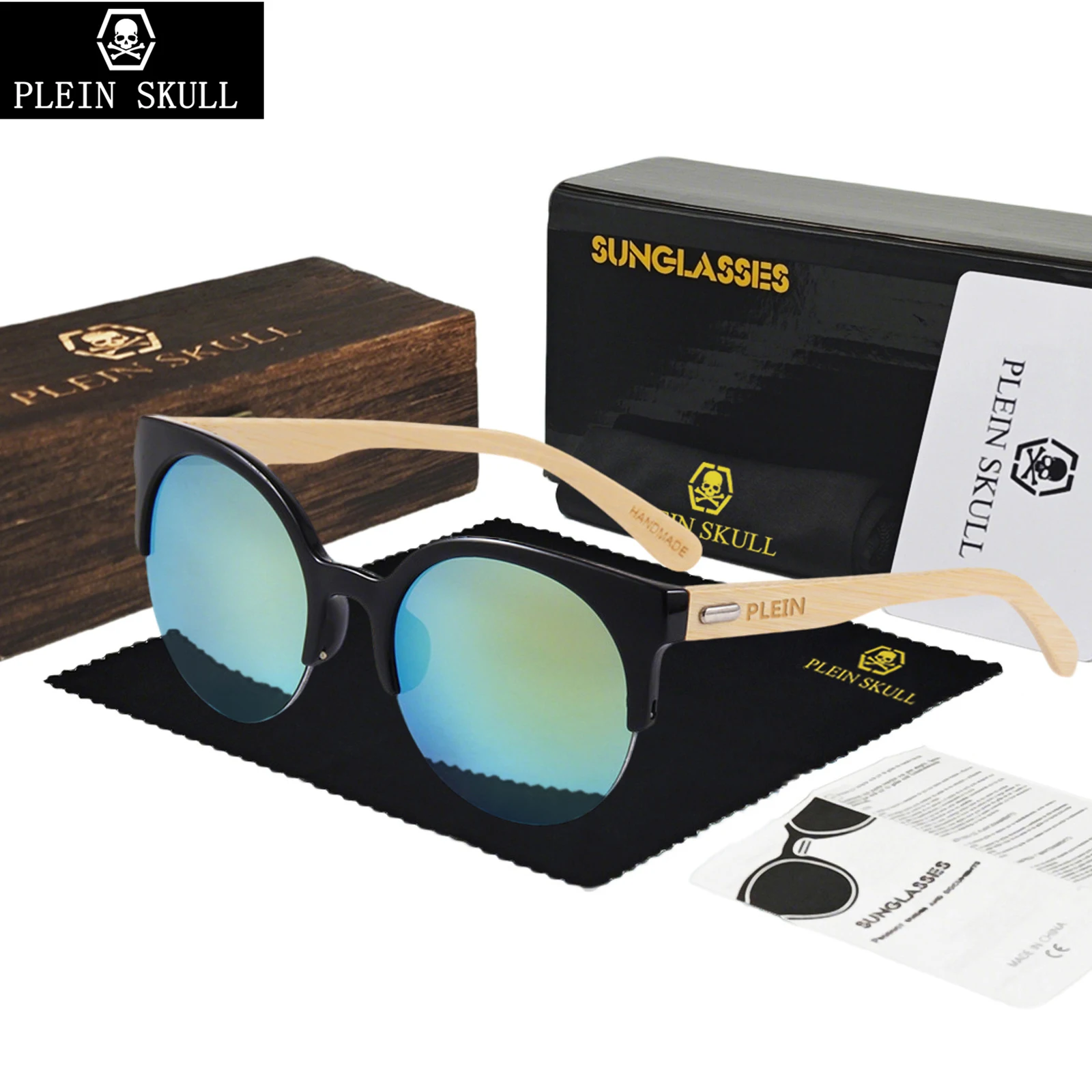 

Новые классические плиссированные оригинальные деревянные солнцезащитные очки, женские и мужские солнцезащитные очки, ретро солнцезащитные очки «кошачий глаз», женские очки с защитой от UV400