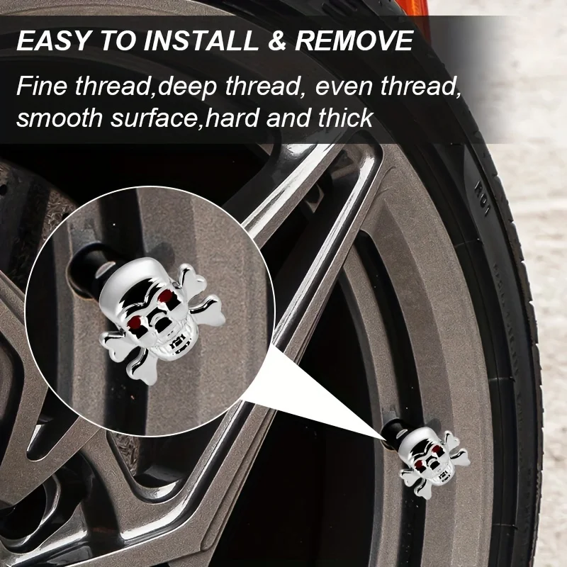 4Pcs Bone Skull Shape Car Tire Valve Caps Dustproof Anti-Theft  Caps Anti-Air Leak Fit 8V1 Standard Thread Auto Wheel Styling