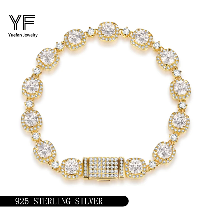 

S925 Серебряный инкрустированный основной браслет с мосанитом, ювелирные изделия в стиле хип-хоп, персонализированный великолепный браслет для пары, День святого Валентина, Рождество