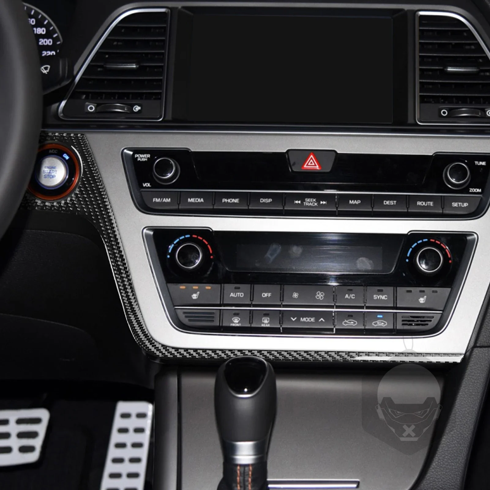 لشركة هيونداي سوناتا 9 2015 2016 2017 بدء دائرة الكسوة المحيطي ألياف الكربون الحقيقية ملصق اكسسوارات السيارات الداخلية